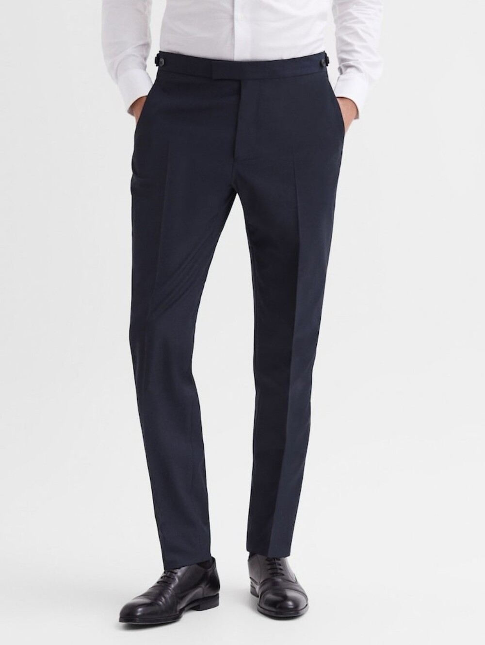 Reiss Hope Modern Fit Side Adjuster Wool Blend Travel Trousers Navy Size 36